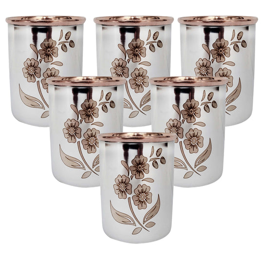 Indian Art Villa Steel Copper Drinkware Gift Set of Lasered Floral Design Jug & Glass With Black Gift Box, Gift item for Diwali, Bithday & Parties