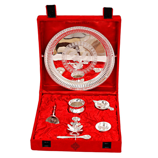 Silver Plated Worship Tray Set, 7 Pieces