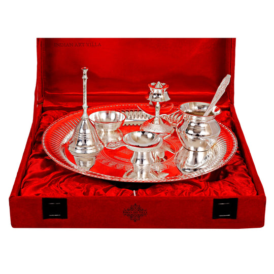 Silver Plated Worship Tray Set, 7 Pieces