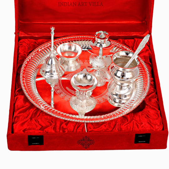 Silver Plated Worship Tray Set, 7 Pieces