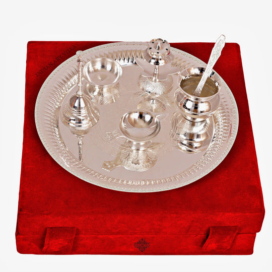 Silver Plated Worship Tray Set, 7 Pieces